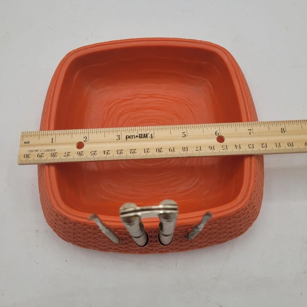 Vintage H.M. Quackenbush Burnt Orange Plastic Nut Bowl, Nutcracker &‎ Picks